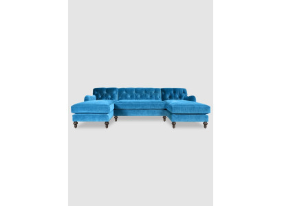 Ecksofa Textilpolstersofa Blau Integriertes Design Chesterfield-Sitze
