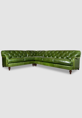 Ecksofa Ledersofa Grün Polster Eck Couch Garnitur Sitz Design Chesterfield Grün