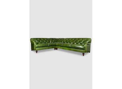 Ecksofa Ledersofa Grün Polster Eck Couch Garnitur Sitz Design Chesterfield Grün