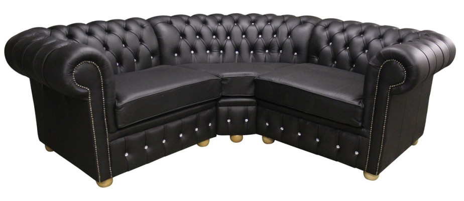 Ecksofa Ledersofa Schwarz Polster Eck Couch Garnitur Sitz Design Chesterfield