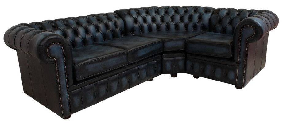 Ecksofa Ledersofa Polster Eck Couch Garnitur Sitz Schwarz Design Chesterfield