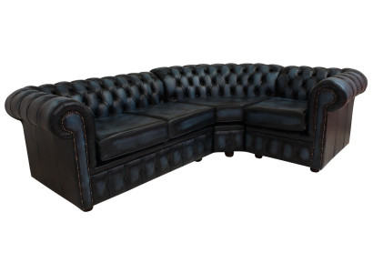 Ecksofa Ledersofa Polster Eck Couch Garnitur Sitz Schwarz Design Chesterfield