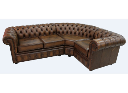 Ecksofa Ledersofa Braun Polster Eck Couch Garnitur Sitz Design Chesterfield