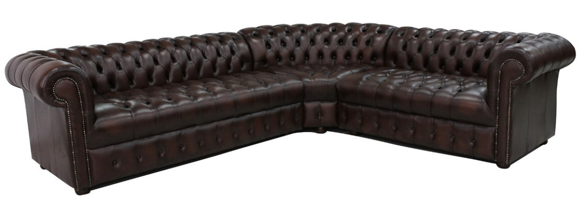 Ecksofa Ledersofa Dunkelbraun Polster Eck Couch New Garnitur Design Chesterfield
