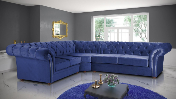 Königliche Chesterfield Couch Ecksofa Polster Sitz Stoff Samt Eck Garnitur Neu
