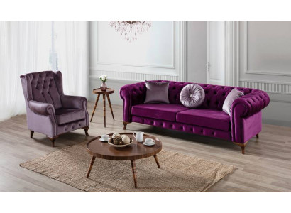 3+1 Sitzer Couch Polster Garnitur Chesterfield Samt Couchen Sofa Textil Sofas
