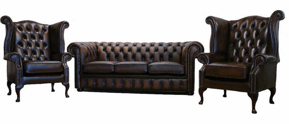 3 tlg. Sofagarnitur 3 Sitzer Couch Ledersofa Chesterfiield + 2x Ohrensessel Neu