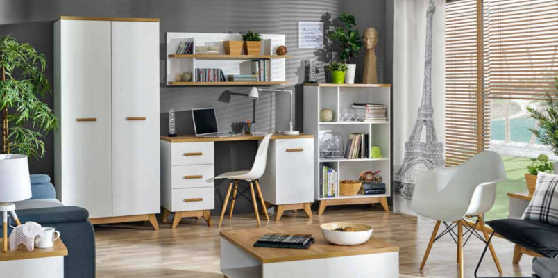 4tlg. Büro Set Garnitur Möbel Schreibtisch Tisch Kommode Schrank Regal Komplett