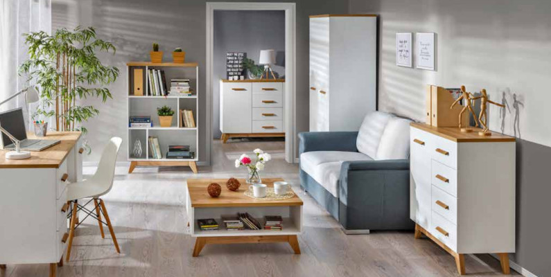 6 tlg. Büro Set Garnitur Möbel Schreibtisch Tisch Kommode Schrank Regal Komplett