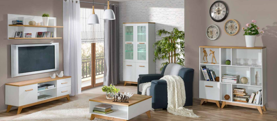 6 Teile Moderne Wohnwand Wohnzimmer Set Vitrine TV-Ständer Regal Beistelltisch