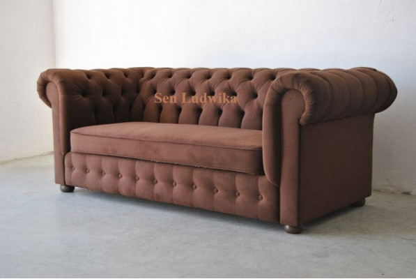 Chesterfield 3 Sitzer Couch Polster Textil Couchen Sitz Wohnzimmer Sofa Braun