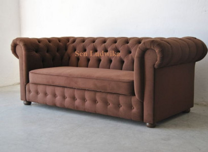 Chesterfield 3 Sitzer Couch Polster Textil Couchen Sitz Wohnzimmer Sofa Braun