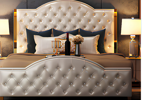 Bett Polster Design Luxus Doppel Hotel Betten Schlaf Zimmer Leder Chesterfield