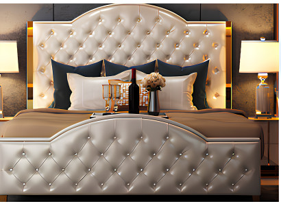 Bett Polster Design Luxus Doppel Hotel Betten Schlaf Zimmer Leder Chesterfield