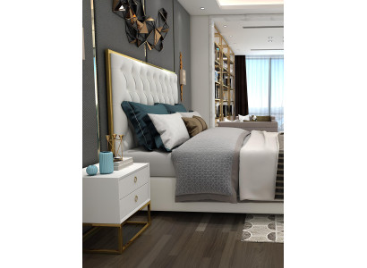 Bett Chesterfield Design Luxus Hotel Betten 180x200cm Schlaf Zimmer Leder Weiß