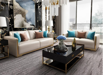 Design Metall Couch Sofa Polster Garnitur Sitz Couch 3+2 Chesterfield Leder
