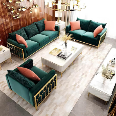 Design Samt Sofa Couch Gruppe Garnitur 3+1+1 Metall Set Luxus Sofas Neu 3tlg
