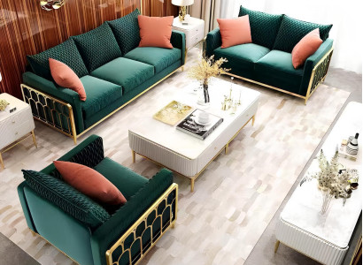 Design Samt Sofa Couch Gruppe Garnitur 3+1+1 Metall Set Luxus Sofas Neu 3tlg