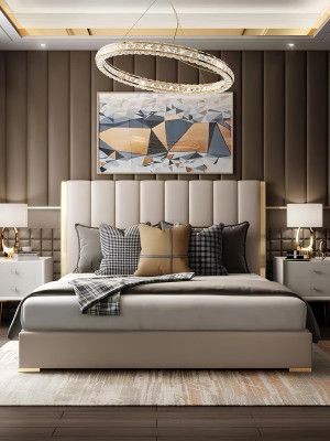 Bett Polster Design Luxus Doppel Betten Beige180x200cm Schlaf Zimmer Leder Hotel