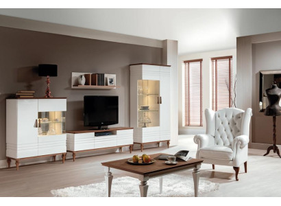 Wohnwand Luxus Garnitur 4tlg Wohnzimmer Set Holzmöbel Stilvoller Komplett