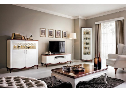 Wohnzimmer Set TV-Lowboard Holzmöbel Luxuriöses Sideboard Komplett Eckvitrine