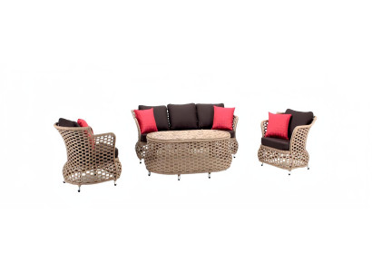 Gartenmöbel Sofa 3 Sitzer 2x Sessel Robuste Garten Braun Garnitur Couchtisch