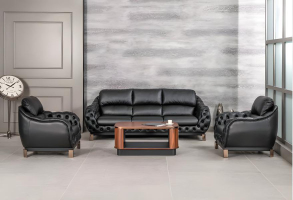 Büro Set Komplettbüro Schwarz 3-Sitzer Sofa Sessel 2tlg. mit Couchtisch Neu