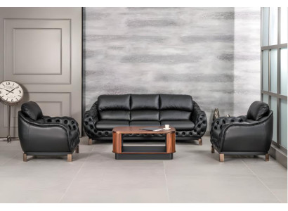 Büro Set Komplettbüro Schwarz 3-Sitzer Sofa Sessel 2tlg. mit Couchtisch Neu