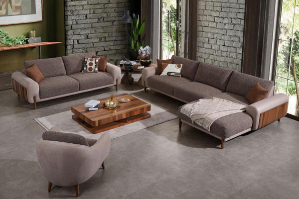 Ecksofa Couch Wohnzimmer Set Garnitur + 3+1 Sitzer Komplett Set 3tlg. Textil