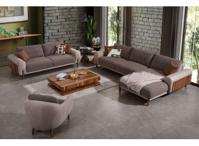 Ecksofa Couch Wohnzimmer Set Garnitur + 3+1 Sitzer Komplett Set 3tlg. Textil