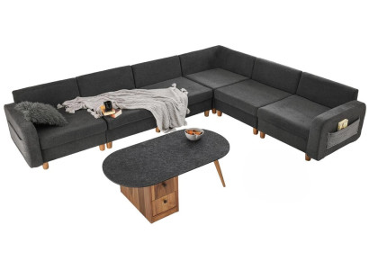 Ecksofa L-Form Sofa Grau Stoffsofa Polstersofa Großes Couch Design
