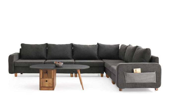 Ecksofa L-Form Sofa Grau Stoffsofa Polstersofa Großes Couch Design
