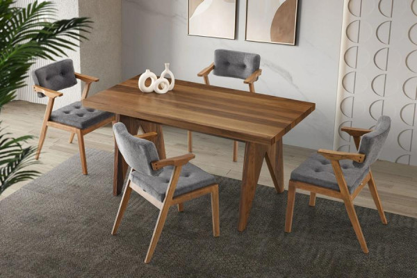 Essgruppe Essecke Holztisch Esstisch Stühle Set 5tlg Braun Esszimmer