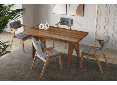 Essgruppe Essecke Holztisch Esstisch Stühle Set 5tlg Braun Esszimmer