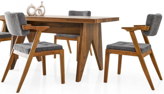 Essgruppe Essecke Holztisch Esstisch Stühle Set 5tlg Braun Esszimmer