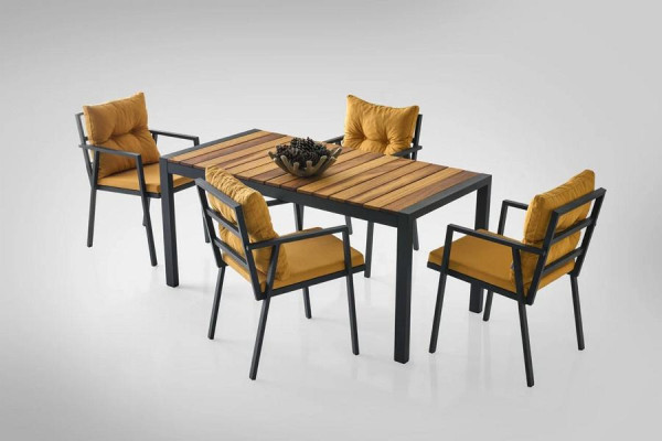 Esszimmer Essgruppe Essecke Holztisch Esstisch Stühle Set 7tlg Gelb