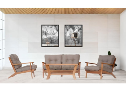 Gartenmöbel Sitzgruppe Sofa Holz Sitzer Grau Couchtisch Set 4tlg