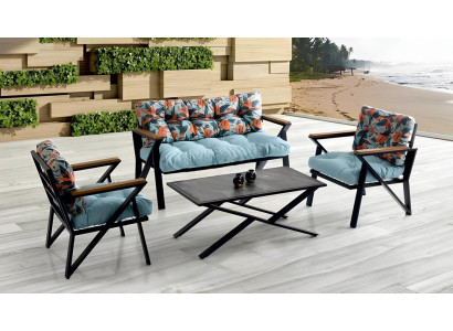 Gartenmöbel Sitzgruppe Sitzgruppe Sitzer Blau Couchtisch Set 4tlg Sofa