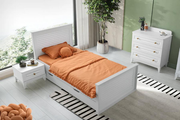Schlafzimmer Jugendzimmer Set Kinderzimmer Bett Nachttisch Kommode 3tlg Neu