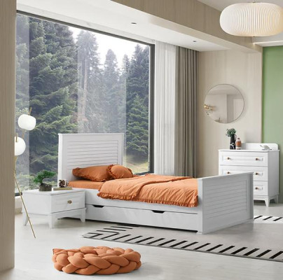Schlafzimmer Jugendzimmer Set Kinderzimmer Bett Nachttisch Kommode 3tlg Neu