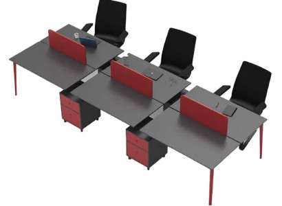 Workstation Schreibtisch 6-Sitzer Tischpult Holz Grau-Rot Büromöbel