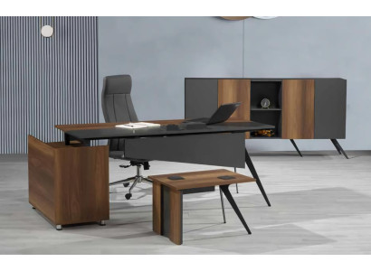 Arbeitszimmer Set Schreibtisch Sideboard Couchtisch Braun Grau Büromöbel