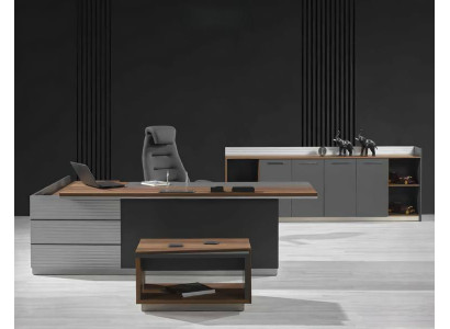 Arbeitszimmer Set Couchtisch Schreibtisch Sideboard Grau Büro Holzmöbel