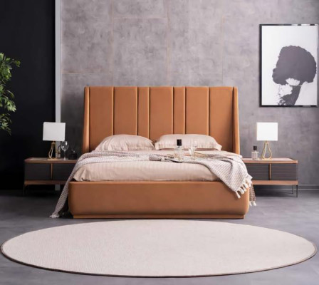 Schlafzimmer Komplett Bett mit 2x Nachttische Schlafzimmergarnitur Braun