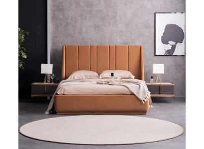 Schlafzimmer Komplett Bett mit 2x Nachttische Schlafzimmergarnitur Braun