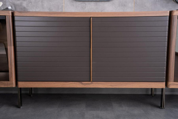 Sideboard Anrichte mit Spiegel Mit Glasfront Marmoroptik Holz Edelstahl