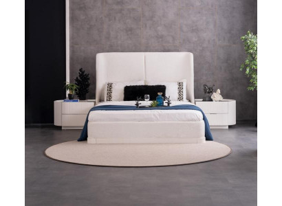 Schlafzimmergarnitur Polsterbett mit 2x Nachttische Weiß  Schlafzimmer