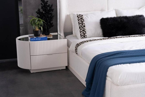 Schlafzimmergarnitur Polsterbett mit 2x Nachttische Weiß  Schlafzimmer