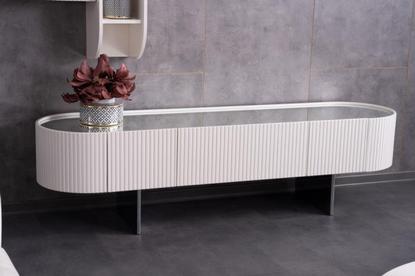 Wohnwand Couchtisch Sideboard Wandregal Verspiegelt Wohnzimmer Set Weiß