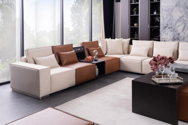 Ecksofa mit Soundsystem Couchtisch Couch L-Form Stoff Leder Wohnzimmer